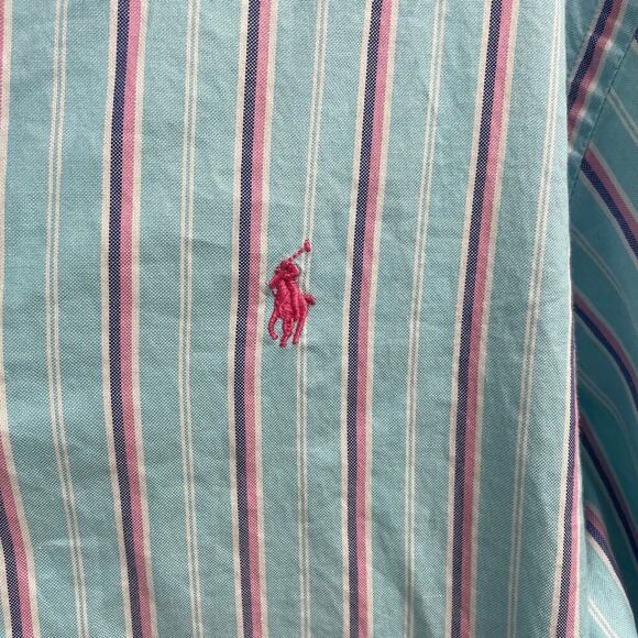 Ralph Lauren Mens XL Blue Pink Striped Long Sleee Lightweight Button Down Shirt - Picture 3 of 4